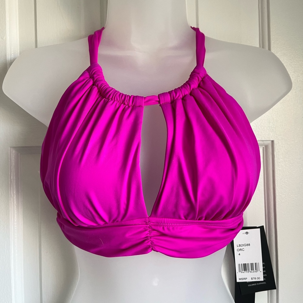 La Blanca Island Goddess High Neck Midkini Top Orchid Pink Purple Size 4